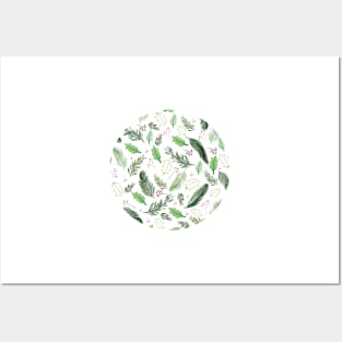 Christmas holly mistletoe watercolor Posters and Art